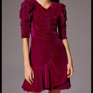 Rebecca Taylor Ruched Cranberry Pink Velvet Dress NWTs size 10